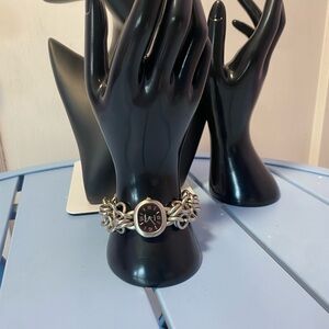 Vintage Mudd Quartz Bracelet Watch Silver Tone Heavy Chain Link